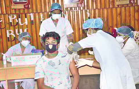 A youth receiving Covid vaccine at Rourkela. (Photo | Express)