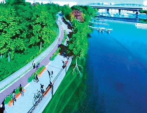 An artist’s representation of the proposed Manair River Front in Karimnagar.