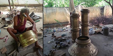 A worker makes a brass utensil at a unit in Onipenta (L) (Photos | Express)