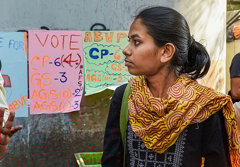 Jawaharlal Nehru University Students' Union JNUSU President Aishe Ghosh during a protest rally at Jadavpur University. (File Photo | PTI)