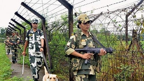 Border Security Force personnel keep vigil along the India-Bangladesh border.