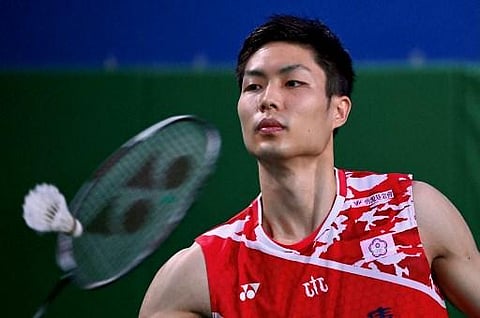 This picture taken on May 14, 2021 shows Taiwanese badminton player Chou Tien-chen attending a training session in Taipei. (Photo | AFP)