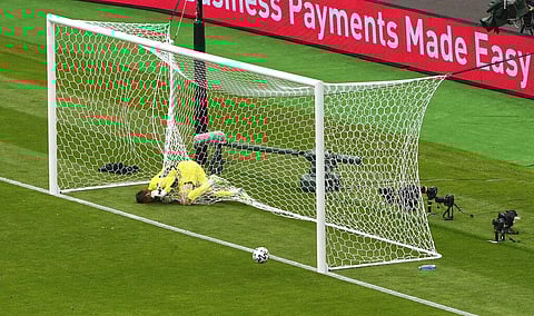 Scotland's goalkeeper David Marshall fails to save a long range shot by Czech Republic's Patrik Schick during the Euro 2020 soccer championship group D match. (Photo | AP)