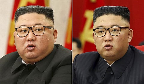This combination of file photos provided by the North Korean government, shows Kim Jong Un at Workers' Party meetings in Pyongyang, North Korea, on Feb. 8 (L) and Jun 15 (R) (Photos | AP)