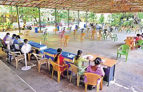 A patient screening centre set up at Kendriya Vidyalaya, in Chennai on Tuesday |DEBADATTA MALLICK