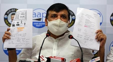 AAP MP Sanjay Singh addresses a press conference on Wednesday. (Photo| Parveen Negi, EPS)
