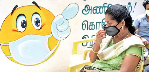 A woman waiting to get vaccinated at a camp at the Government School in Egmore, Chennai, on Thursday | R Satish Babu