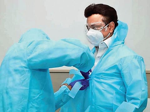 CM MK Stalin wearing a PPE kit during his visit to ESI Hospital in Coimbatore | Express