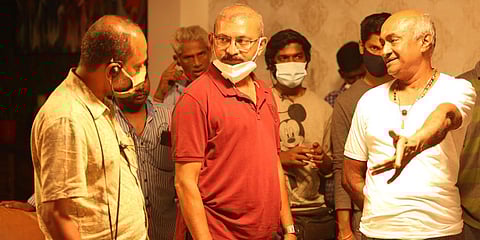 Radha Mohan (left) with MS Bhaskar on the sets of Malaysia to Amnesia. (Photo| Cinema Express)