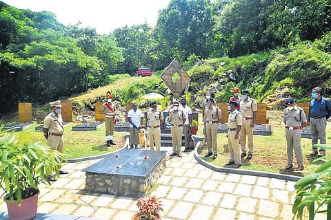 DGP Loknath Behera speaks at the memorial dedication for K9 dogs of Kerala Police on Saturday at the police academy in Thrissur | EXPRESS