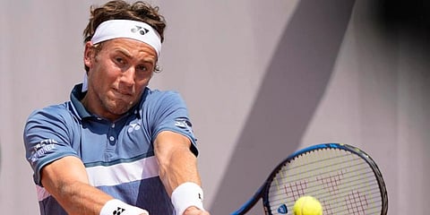 Casper Ruud broke Gilles Simon's serve twice and won 80 per cent of his first-service points to advance at Mallorca Championships. (Photo | AP)