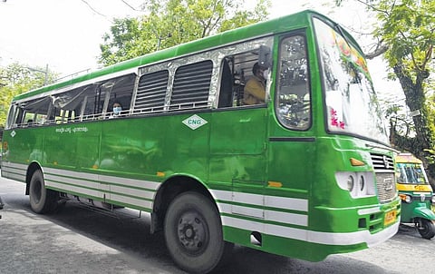 A private bus plying on the Kaloor-High Court route with very few passengers onboard after the government eased restrictions on public transportation from Thursday | Albin Mathew