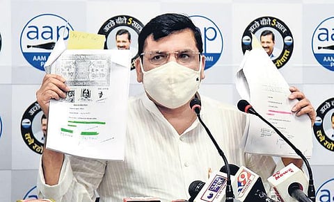 AAP leader Sanjay Singh addresses the press. (File photo| Parveen Negi, EPS)