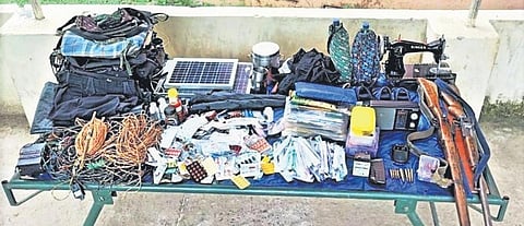 The seized arms and ammunition from the Maoist camp in Kandhamal. (Photo | Express)