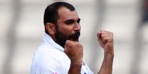 India's Mohammed Shami celebrates the dismissal of New Zealand's Colin de Grandhomme during the fifth day of the World Test Championship final at the Rose Bowl in Southampton. (Photo | AP)