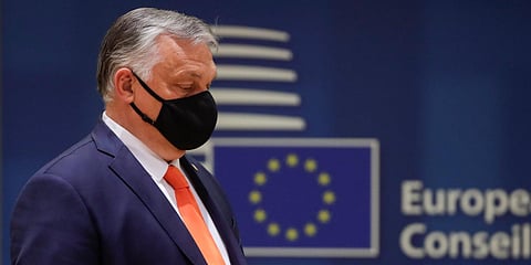 Hungary's Prime Minister Viktor Orban arrives to the main meeting room during an EU summit at the European Council building in Brussels. (Photo| AP)