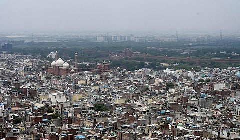An aerial view of Old Delhi surrounded by densely populated buildings and markets. (Photo | Parveen Negi, EPS)