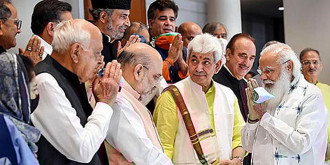 PM Narendra Modi during an all-party meeting with various political leaders from Jammu and Kashmir. (Photo| PTI)
