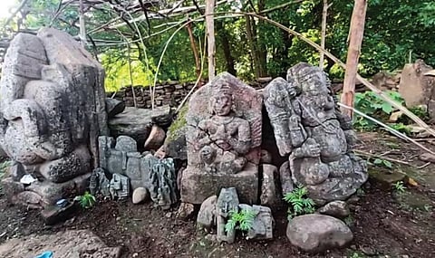The idols that have resurfaced from Balimela reservoir in Damguda. (Photo | Express)