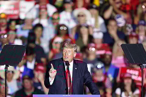 Former President Donald Trump speaks at a rally at the Lorain County Fairgrounds. (Photo | AP)