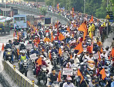 Maratha Kranti Sangharsh Morcha takes out a bike rally demanding reservation for Marathas in Mumbai on Sunday | PTi