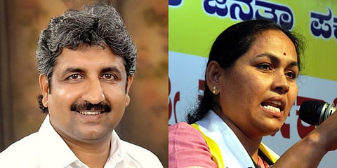 Haveri-Gadag MP Shivakumar Udasi (L) and Udupi-Chikkamagaluru MP Shobha Karandlaje. (File photo| EPS and Facebook)