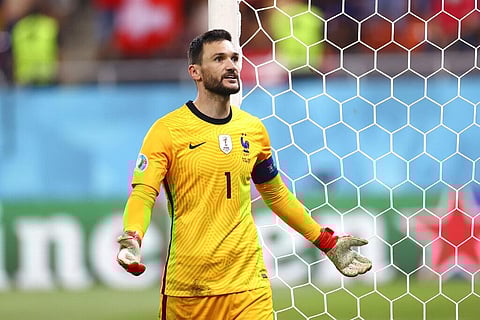 France's goalkeeper Hugo Lloris gestures during the Euro 2020 soccer championship round of 16 match between France and Switzerland. (Photo | AP)