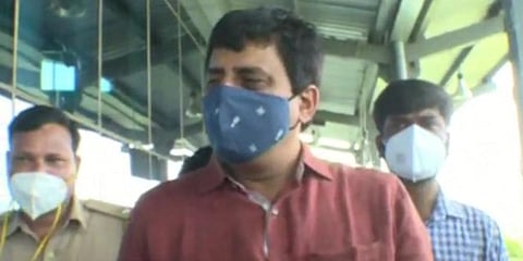 Karnataka tourism minister CP Yogeshwar speaking to media at Kalaburagi airport (Photo | Express)