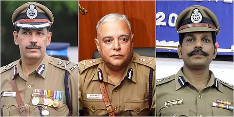 (From left) IPS officers Sanjay Arora, Karan Singha and C Sylendra Babu. (File photo| EPS)