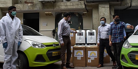 Principal secretary (Industries) Jayesh Ranjan inaugurated 'O2 for India' initiative at BRK Bhavan. (Photo| S Senbagapandiyan, EPS)