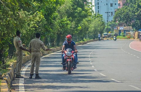 Security personnel deployed during shutdown near Fire Station square in Bhubaneswar. (File photo| Biswanath Swain, EPS)