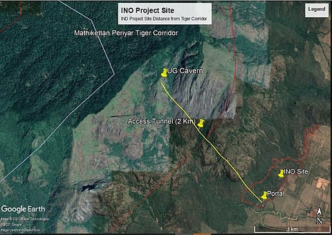 Map showing Neutrino observatory clearly falling within the boundary of the tiger reserve.
