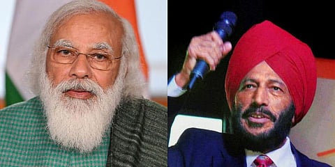 PM Narendra Modi (L) and legendary sprinter Milkha Singh. (File photo| PTI)
