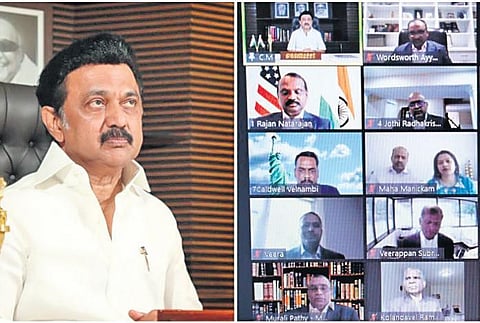 CM Stalin interacts through video conferencing with members of the North American Tamil Association and Tamils living in the US, who donated $4 lakh to the CM’s relief fund