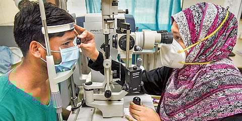 A patient being checked for black fungus at a hospital in Navi Mumbai. (File photo| PTI)