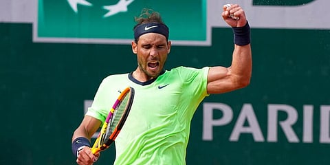 Spain's Rafael Nadal celebrates after defeating Britain's Cameron Norrie during their third round match on day 7, of the French Open tennis tournament at Roland Garros in Paris. (Photo | AP)