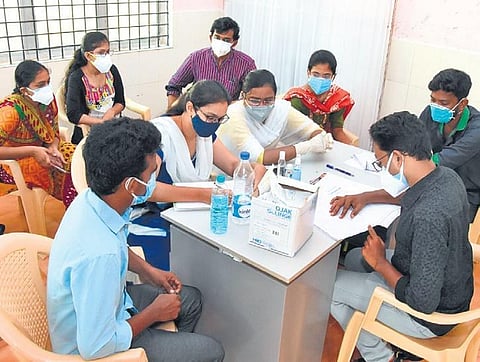 Staff at the newly-launched Covid hospital in Chandragiri. (Photo | Madhav K, EPS)