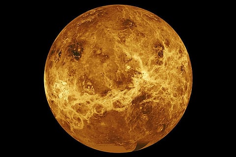 This image made available by NASA shows the planet Venus made with data from the Magellan spacecraft and Pioneer Venus Orbiter. (Photo | AP)