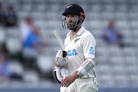 New Zealand's Kane Williamson leaves the pitch after he is bowled for lbw off the bowling of England's Ollie Robinson during the fourth day of the Test match. (Photo | AP)