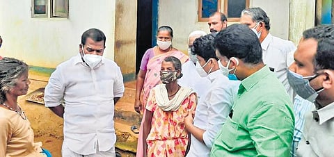 Sultan Bathery MLA I C Balakrishnan interacting with tribal residents in Muttil village in connection with the tree felling case