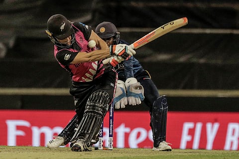 New Zealand's Sophie Devine (L) plays a shot during the T20 women's World Cup cricket match between New Zealand and Sri Lanka in Perth on February 22, 2020. (Photo | AP)