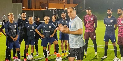 Indian football team in Doha with coach Igor Stimac. (Photo @IndianFootball)