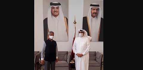 EAM S Jaishankar with Qatari NSA Mohamed Bin Ahmed Al Mesned (Photo | S Jaishankar, Twitter)