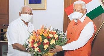 Governor Vajubhai Vala receives Chief Minister BS Yediyurappa at Raj Bhavan