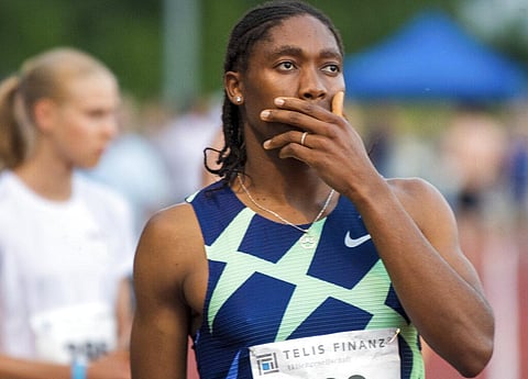 Caster Semenya reacts before the women's 5000 meter race in Regensburg, Saturday, June 19, 2021. (Photo | AP)