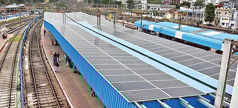 Solar pannels erected on platforms in Vijayawada Railway Station on Wednesday | P Ravindra Babu