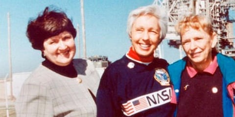 Blue Origin's Jeff Bezos has chosen Funk (middle), an early female aerospace pioneer, to rocket into space with him later this month. (Photo | AP)