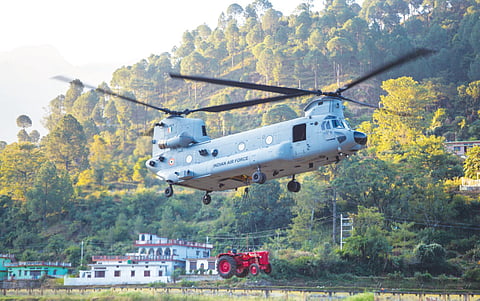 Boeing CH-47 Chinook can carry heavy payloads of troops to high altitudes, making it ideal for high Himalayan operations.