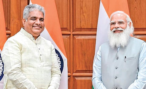 New Environment Minister Bhupender Yadav with Prime Minister Narendra Modi