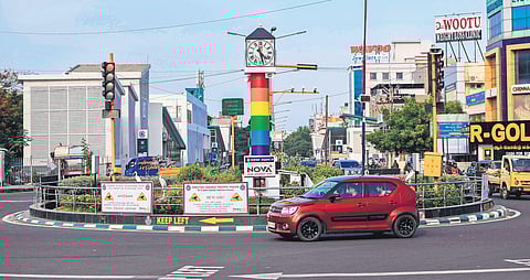 Clock tower at Anna Nagar Roundtana painted in Pride colours